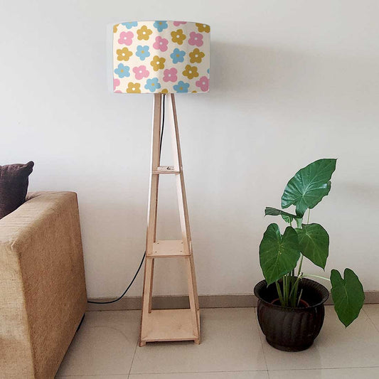 Wooden Tripod Floor Lamp for Kids Room -  Pastel Flowers Nutcase