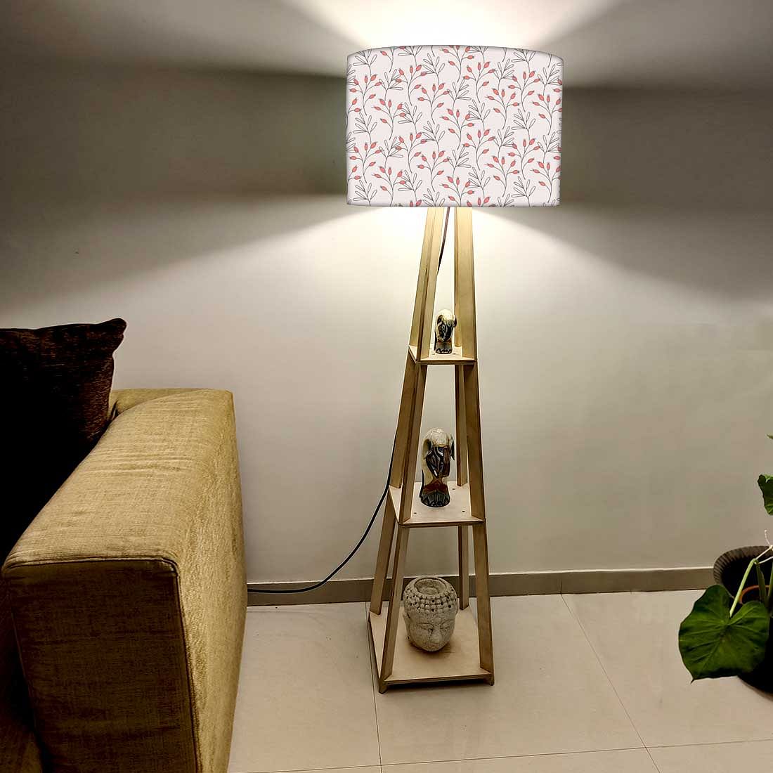 Wooden Tripod Floor Lamp  -   Red Flowers Nutcase