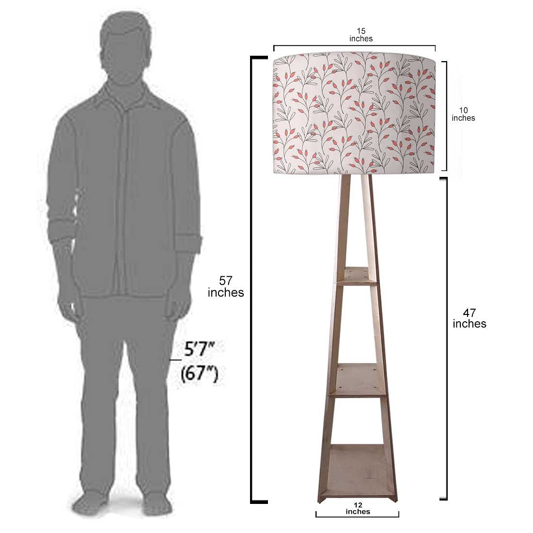 Wooden Tripod Floor Lamp  -   Red Flowers Nutcase