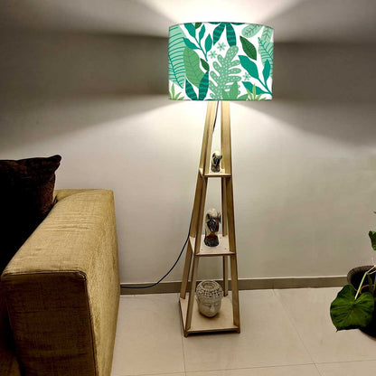 Tripod Floor Wooden Night Lamp with Shelf - Tropical Nutcase