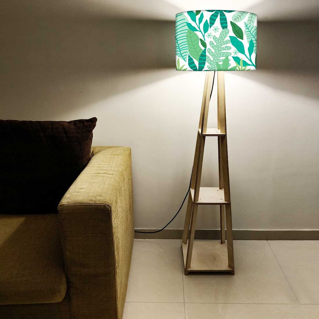 Tripod Floor Wooden Night Lamp with Shelf - Tropical Nutcase