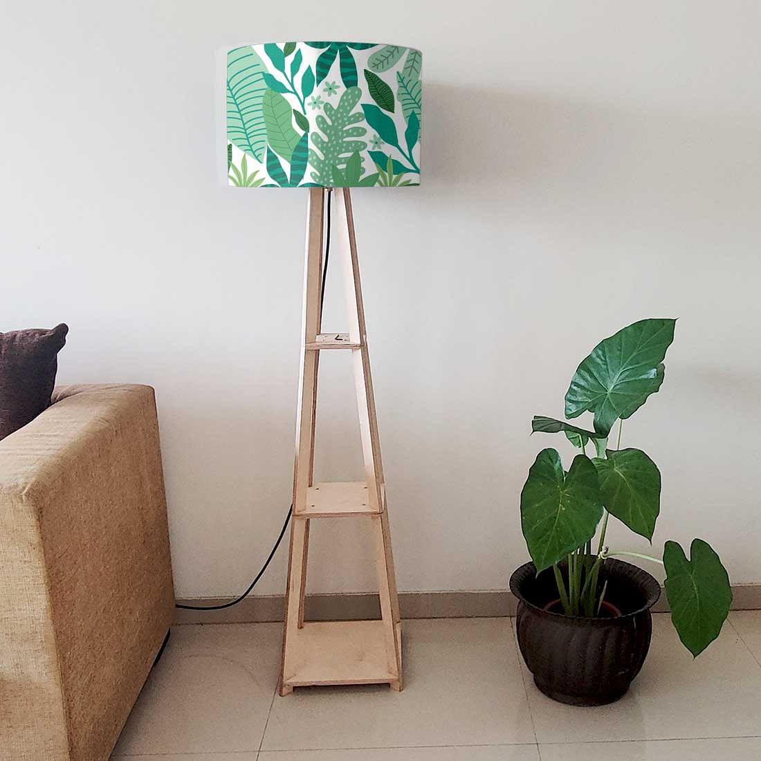 Tripod Floor Wooden Night Lamp with Shelf - Tropical Nutcase