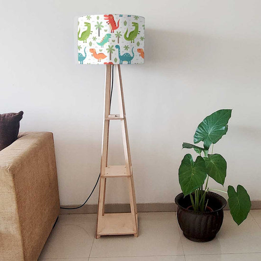 Wooden Tripod Floor Lamp for Kids Bedroom - Dinosaur Nutcase