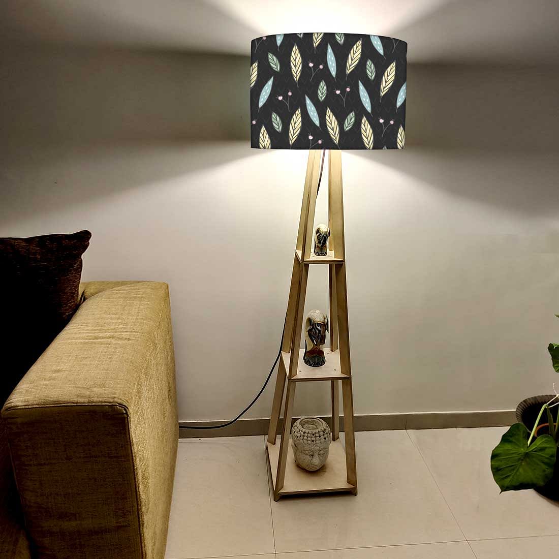 Wooden Column Floor Lamp for Bedside Light - Wheat Leaves Nutcase