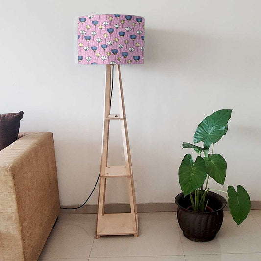 Wooden Corner Floor Lamp with Shelf - Sweet Flowers Nutcase