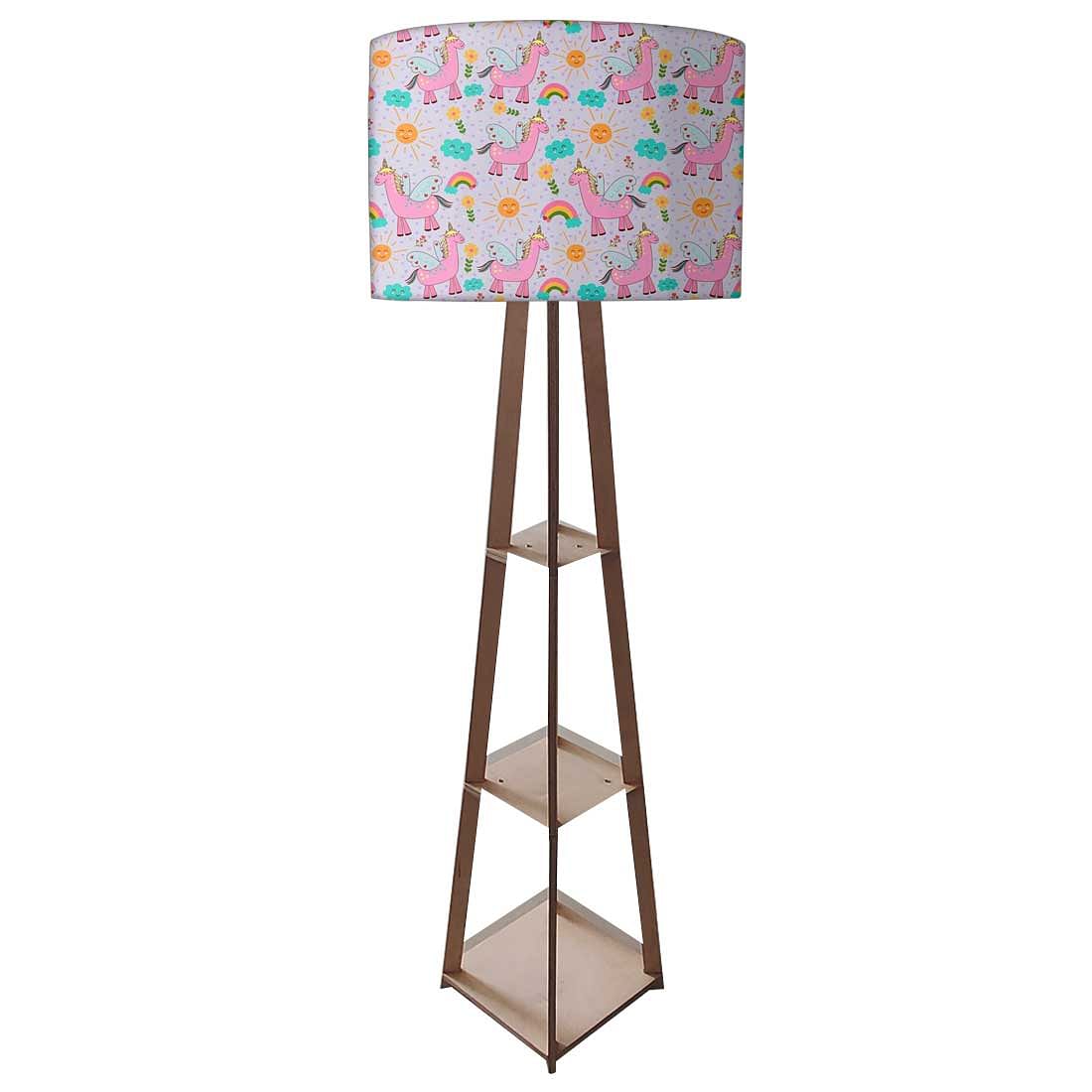 Small Wooden Floor Lamp  -   Pink Unicorn and Rainbow Nutcase