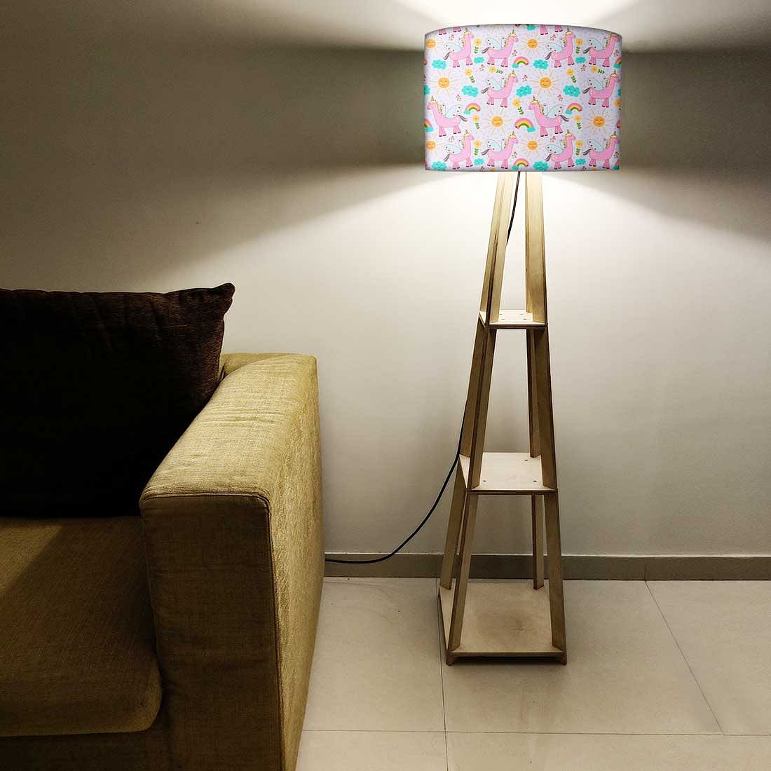 Small Wooden Floor Lamp  -   Pink Unicorn and Rainbow Nutcase