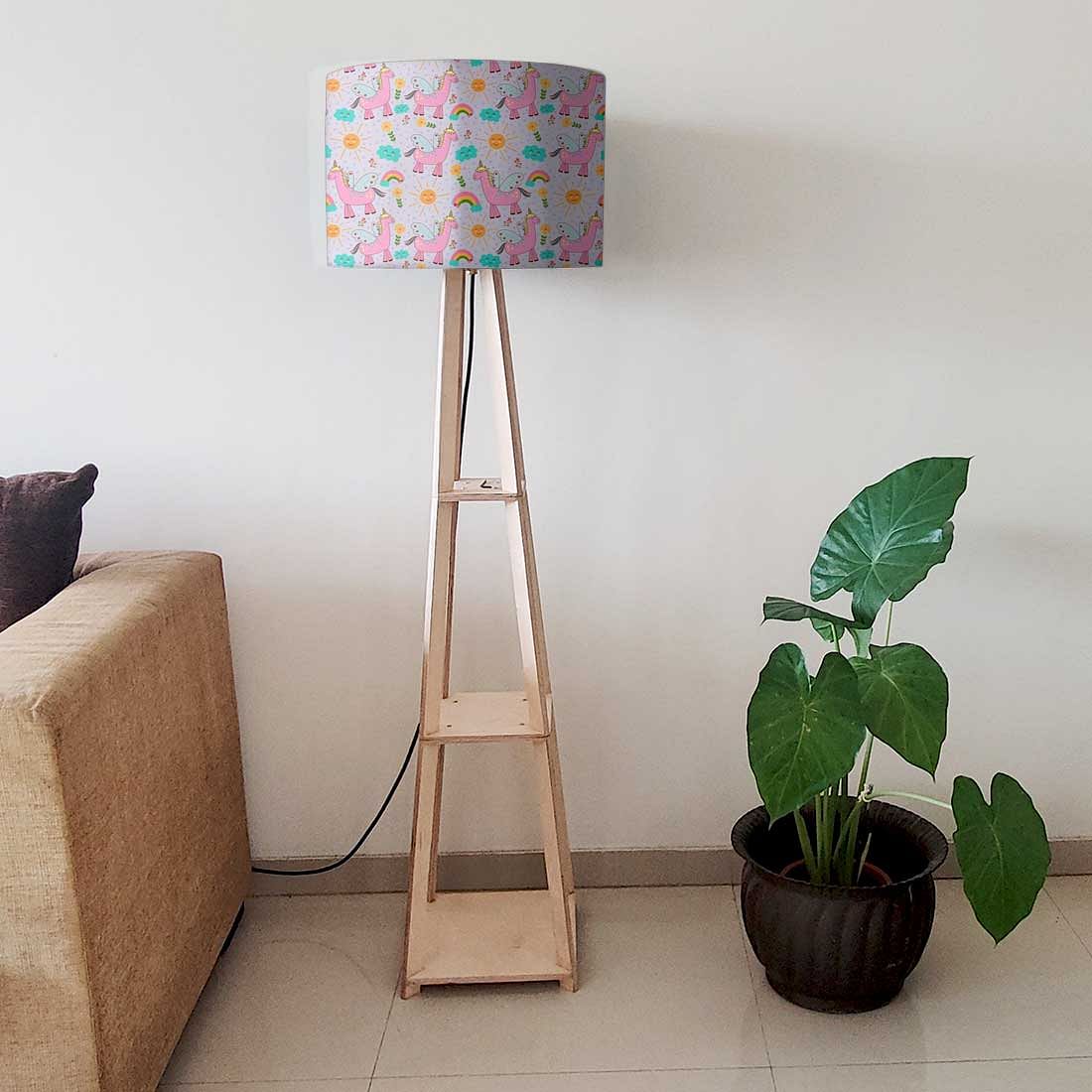 Small Wooden Floor Lamp  -   Pink Unicorn and Rainbow Nutcase
