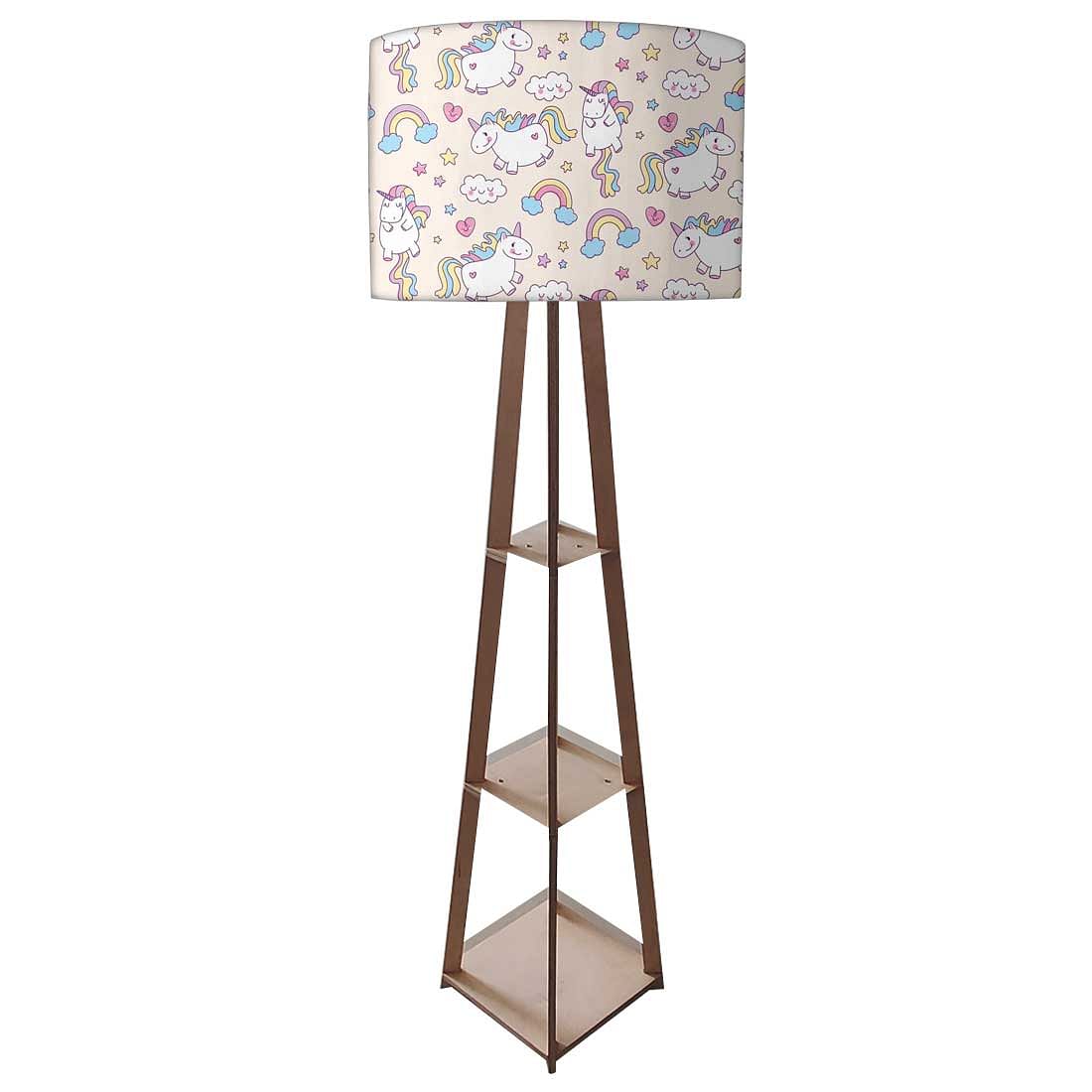 Wooden Corner Lamps with Shelves  -   White Unicorn Nutcase