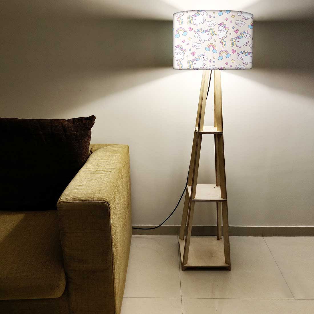 Wooden Corner Lamps with Shelves  -   White Unicorn Nutcase