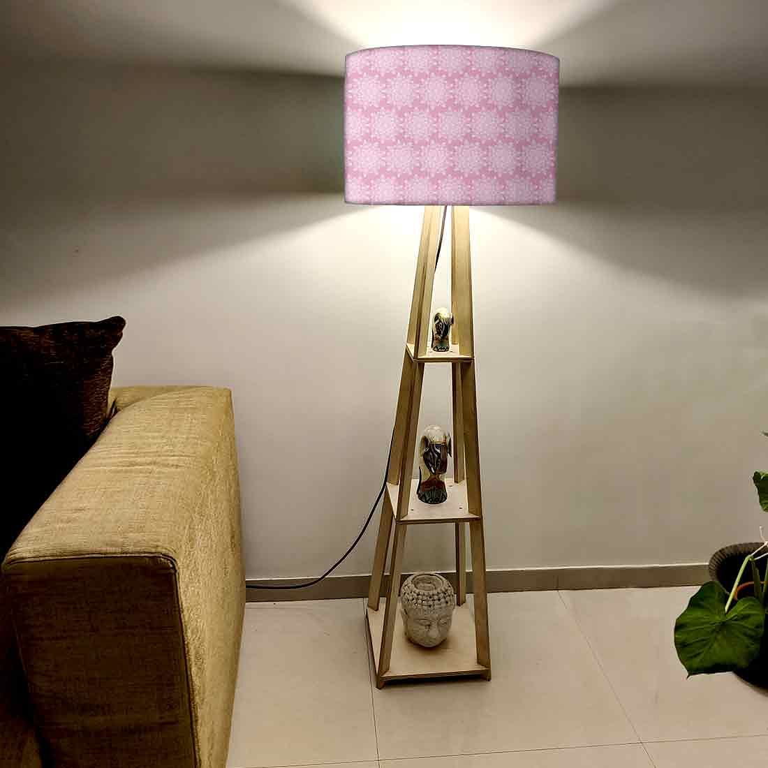 Wooden Tripod Floor Lamp  -   Pink Flower Nutcase
