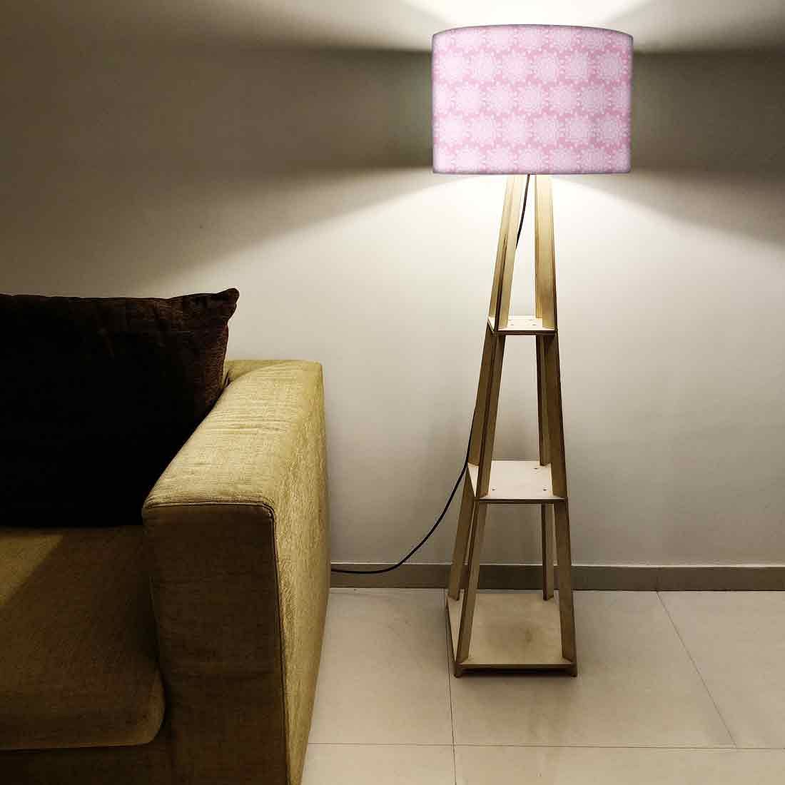 Wooden Tripod Floor Lamp  -   Pink Flower Nutcase