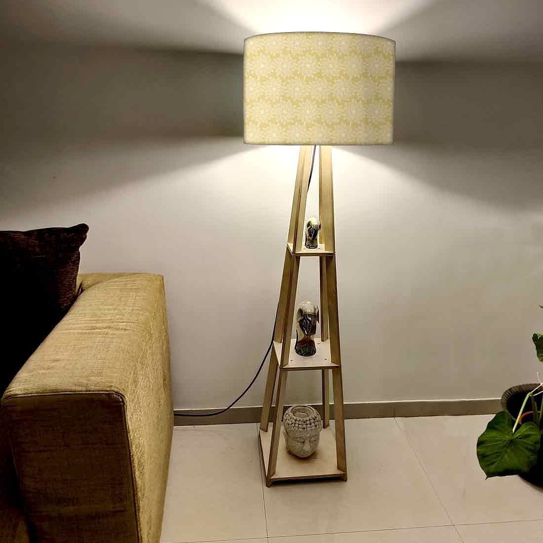 Large Wooden Floor Lamp with Shelf Nutcase