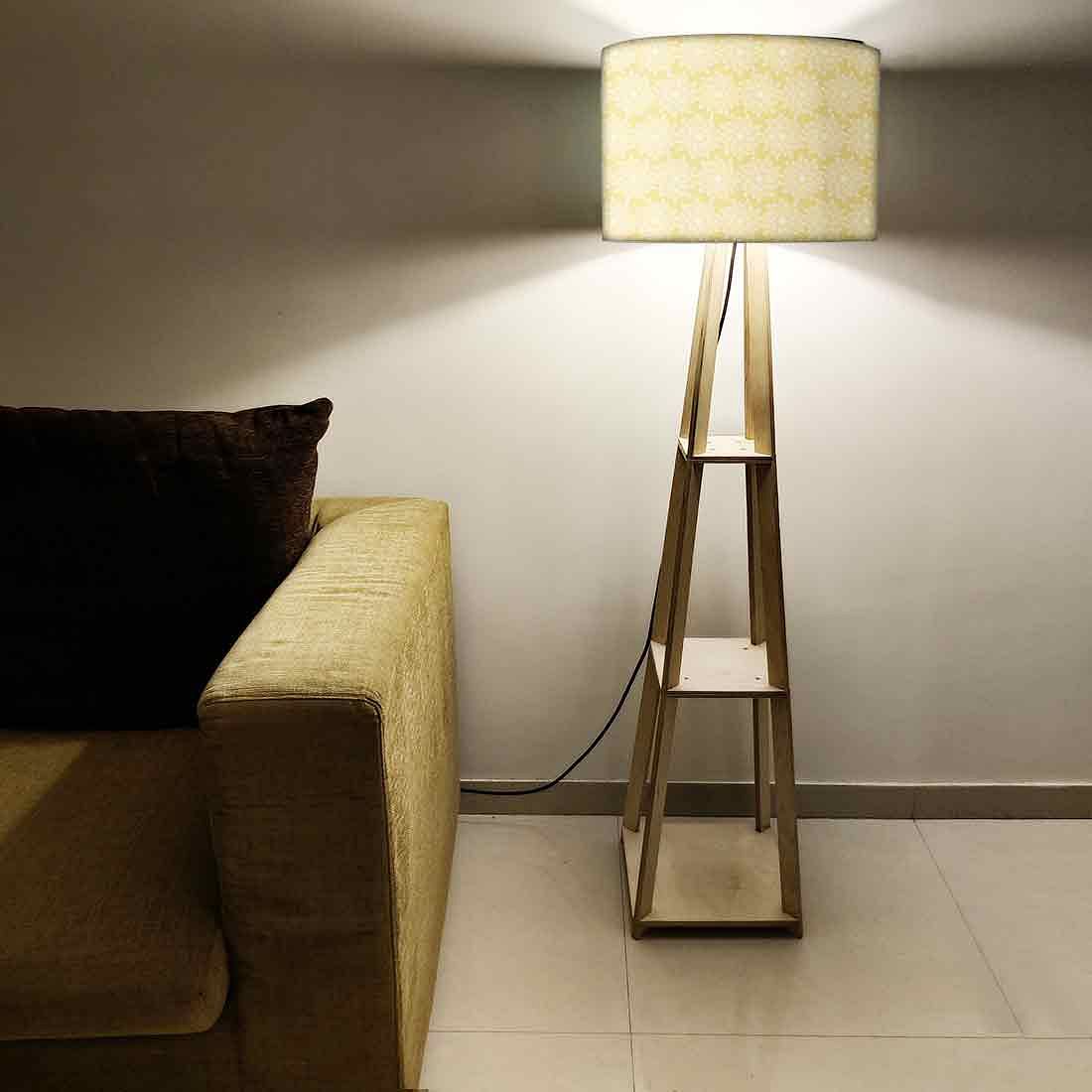 Large Wooden Floor Lamp with Shelf Nutcase