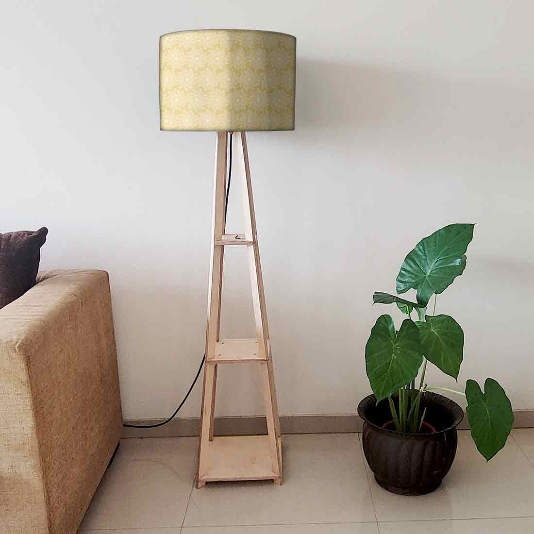 Large Wooden Floor Lamp with Shelf Nutcase