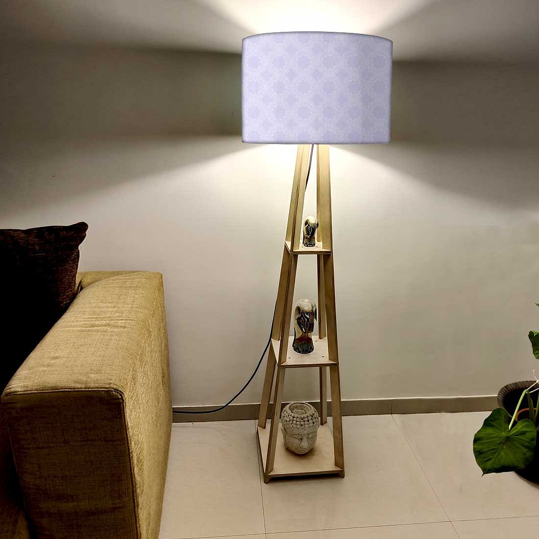 Wooden Corner Lamps with Shelves  -   Purple Designer Pattern Nutcase