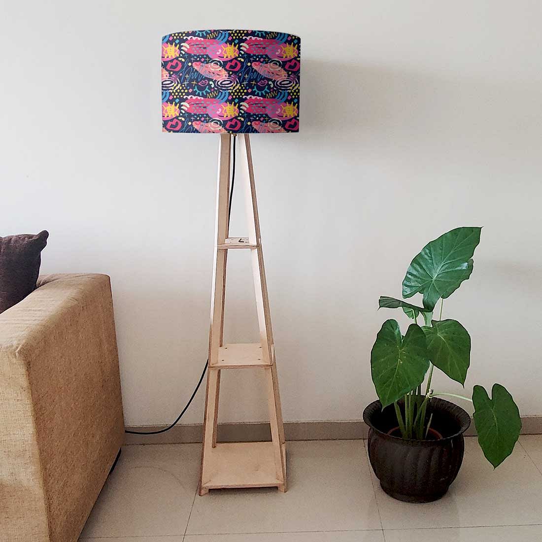 Large Wooden Floor Lamp  -   Blue Mathematical Design Nutcase