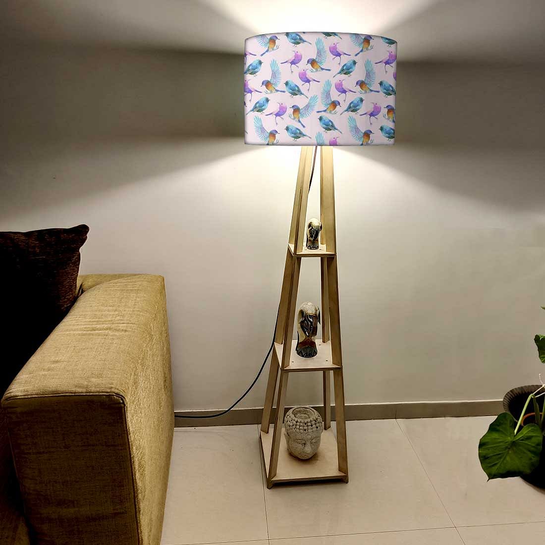 Wooden Floor Lamp  -   Watercolor Birds Nutcase
