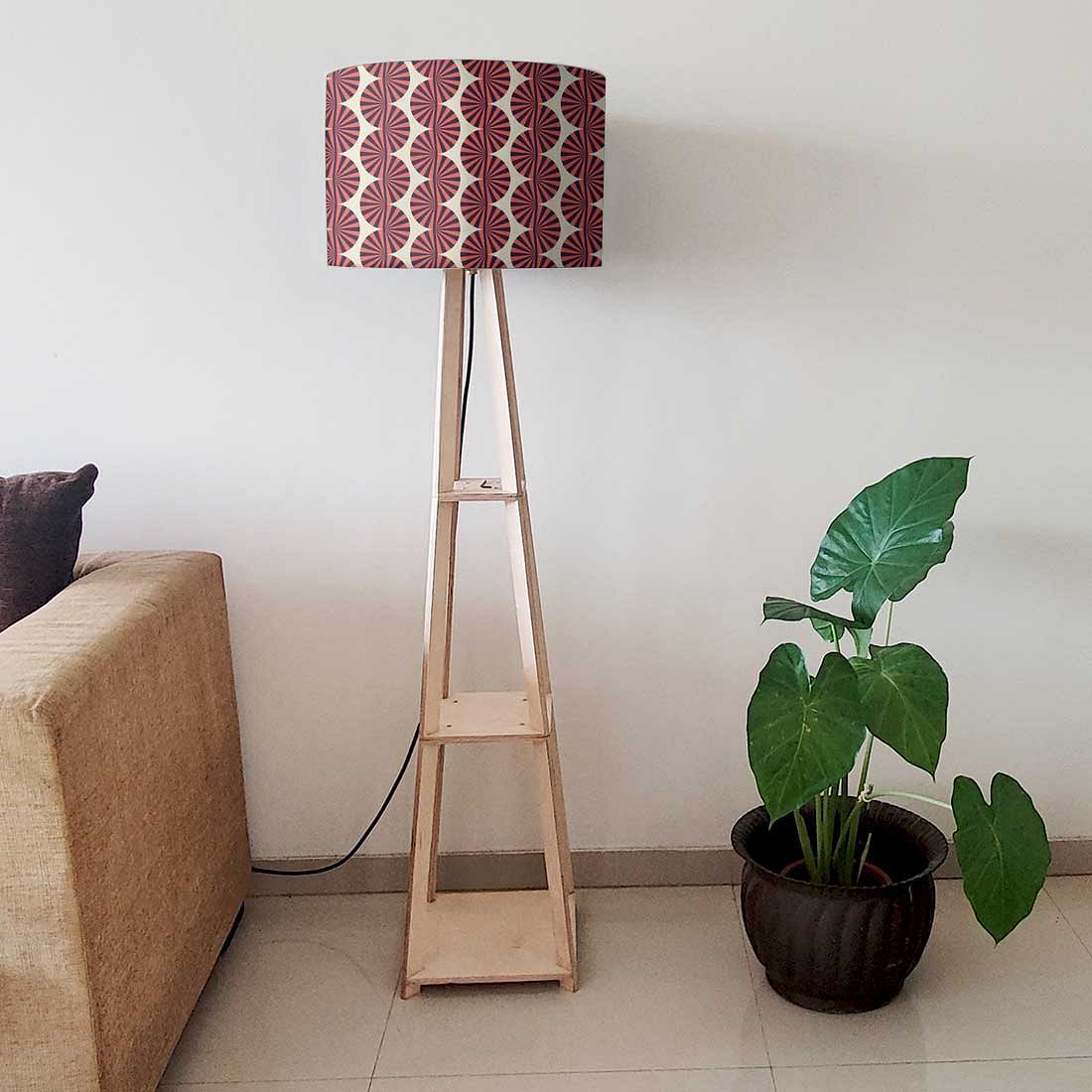 Shelf Tripod Floor Lamp  -   Brown Retro Pattern Nutcase