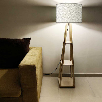 Wooden Tripod Floor Lamp  -   Grey Retro Pattern Nutcase