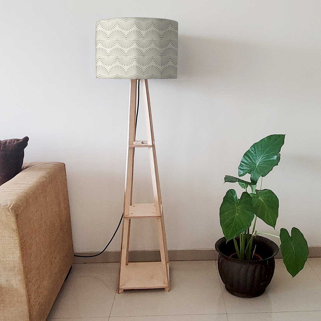 Wooden Tripod Floor Lamp  -   Grey Retro Pattern Nutcase