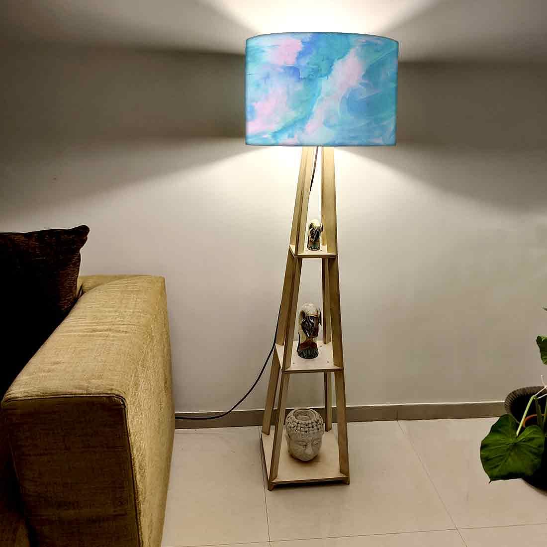 Standing Wooden Tripod Light  -   Arctic Space Light Blue Watercolor Nutcase