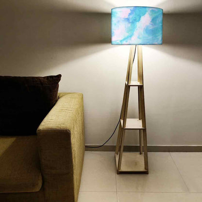 Standing Wooden Tripod Light  -   Arctic Space Light Blue Watercolor Nutcase