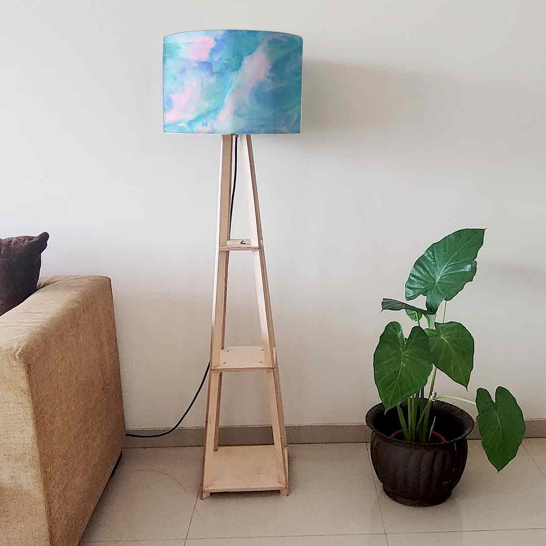 Standing Wooden Tripod Light  -   Arctic Space Light Blue Watercolor Nutcase
