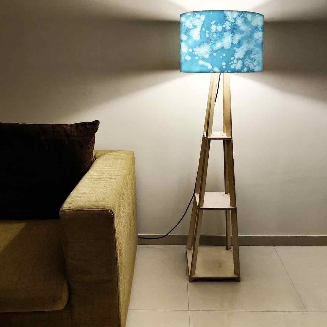 Wooden Tripod Floor Lamp  -   Arctic Space Dark Blue Green Watercolor Nutcase