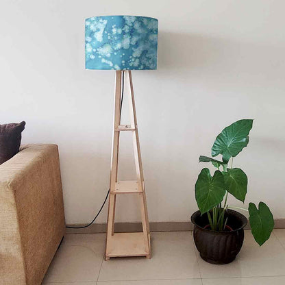 Wooden Tripod Floor Lamp  -   Arctic Space Dark Blue Green Watercolor Nutcase
