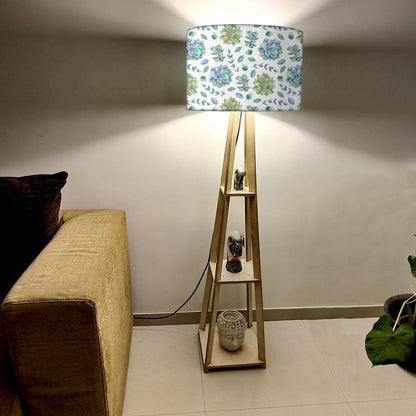 Wooden Tripod Floor Lamp for Living Room - Flower Pattern Nutcase