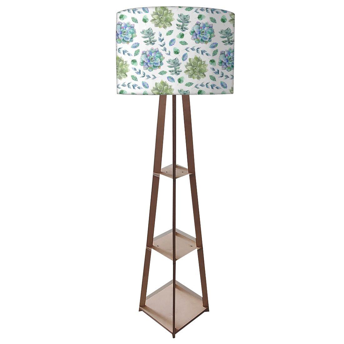 Wooden Tripod Floor Lamp for Living Room - Flower Pattern Nutcase