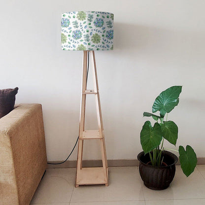 Wooden Tripod Floor Lamp for Living Room - Flower Pattern Nutcase