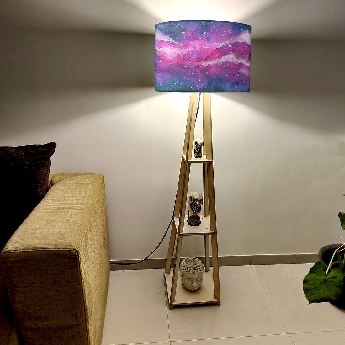 Wooden Shelf Tripod Floor Lamp for Bedroom - Space Nutcase