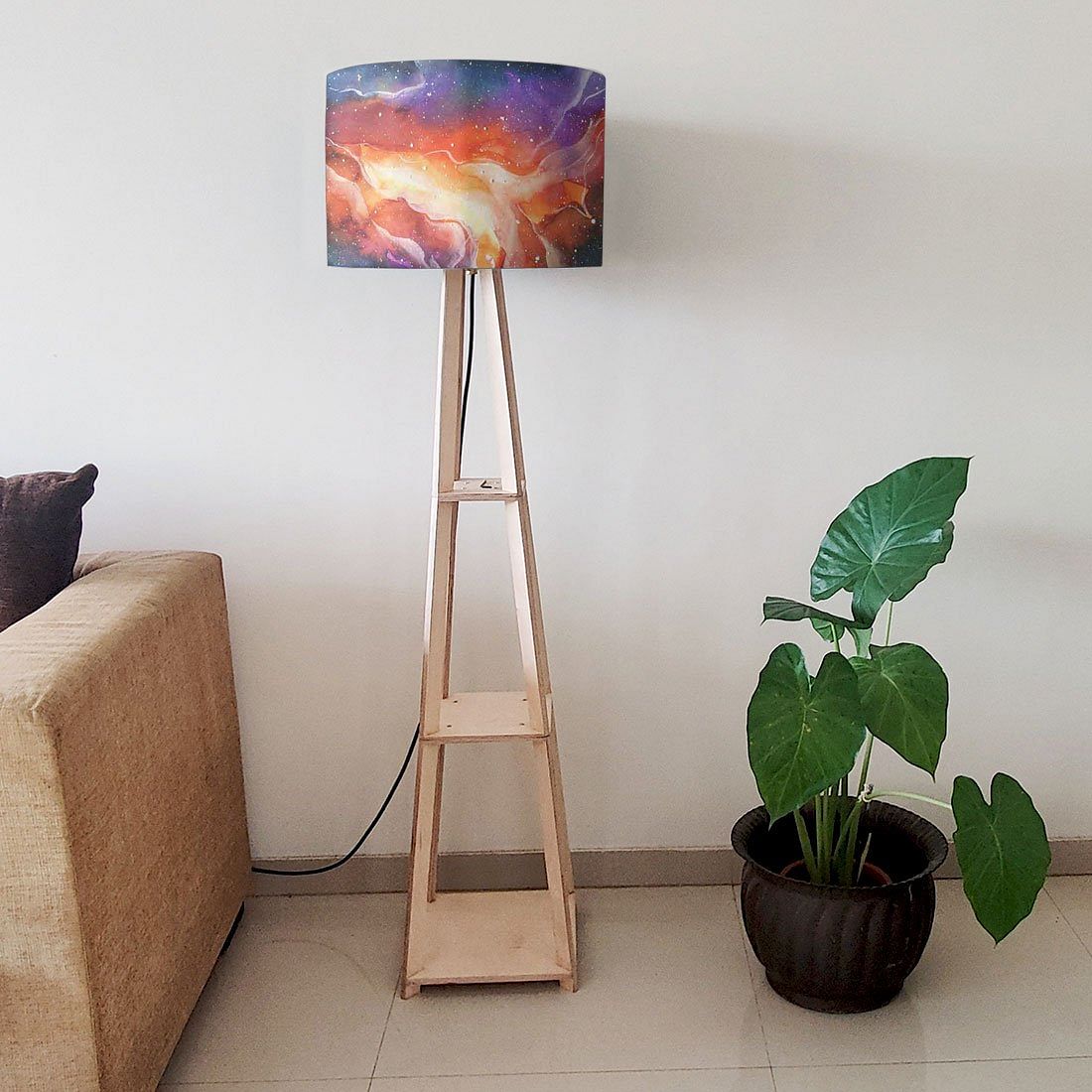Standing Wooden Tripod Light for Living Room - Space Nutcase