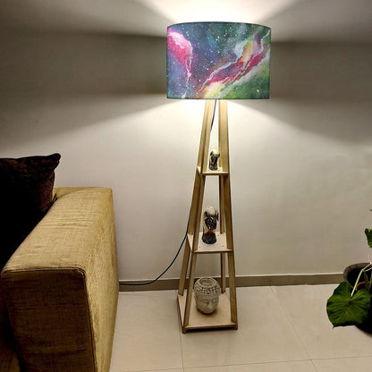 Wooden Tripod Floor Lamp  -   Space Green Watercolor Nutcase