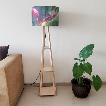 Wooden Tripod Floor Lamp  -   Space Green Watercolor Nutcase