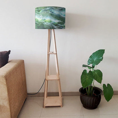 Large Wooden Floor Lamp  -   Space Dark Blue Watercolor Nutcase