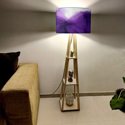 Wooden Tripod Floor Lamp  -   Pink Golden Ink Watercolor Nutcase