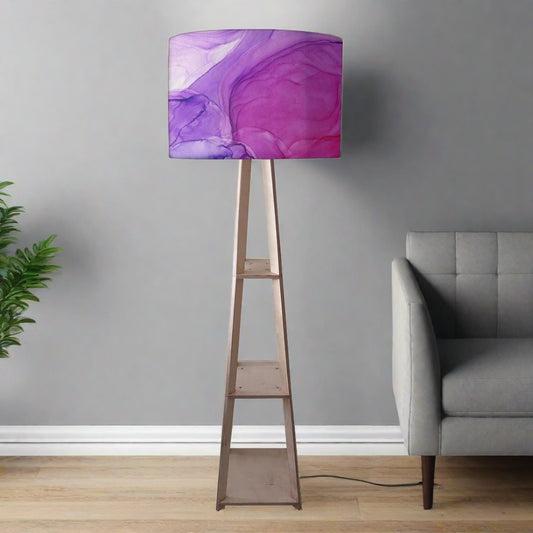 Wooden Corner Lamps with Shelves  -   Dark Pink Purple Ink Watercolor Nutcase