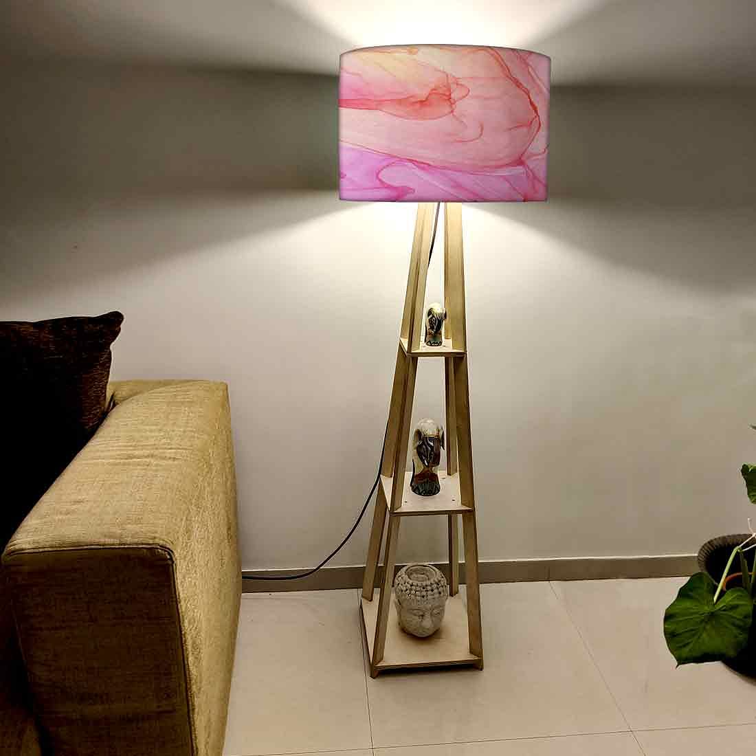 Large Wooden Floor Lamp  -   Pink Purple Ink Watercolor Nutcase