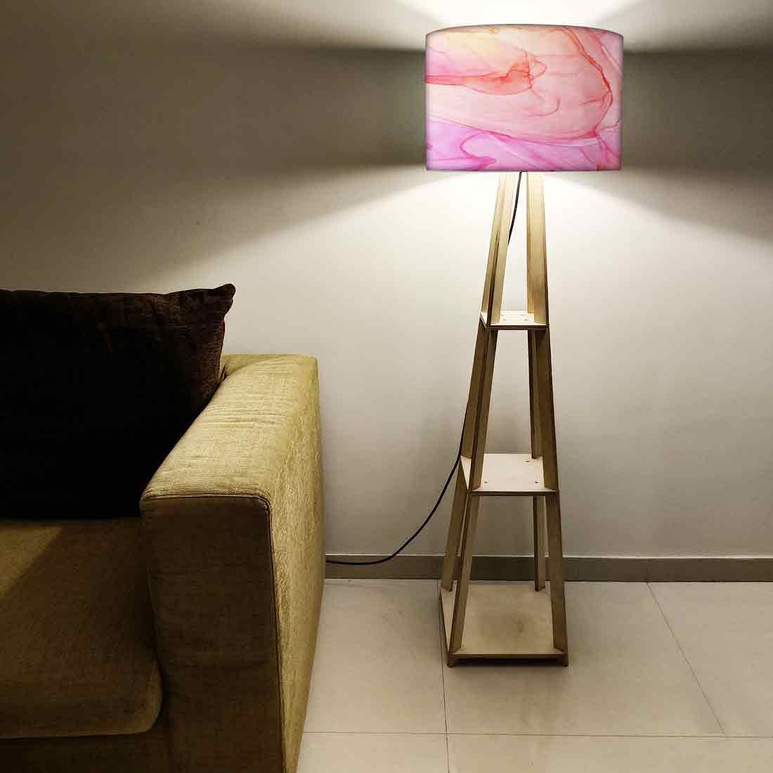 Large Wooden Floor Lamp  -   Pink Purple Ink Watercolor Nutcase