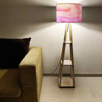 Large Wooden Floor Lamp  -   Pink Purple Ink Watercolor Nutcase