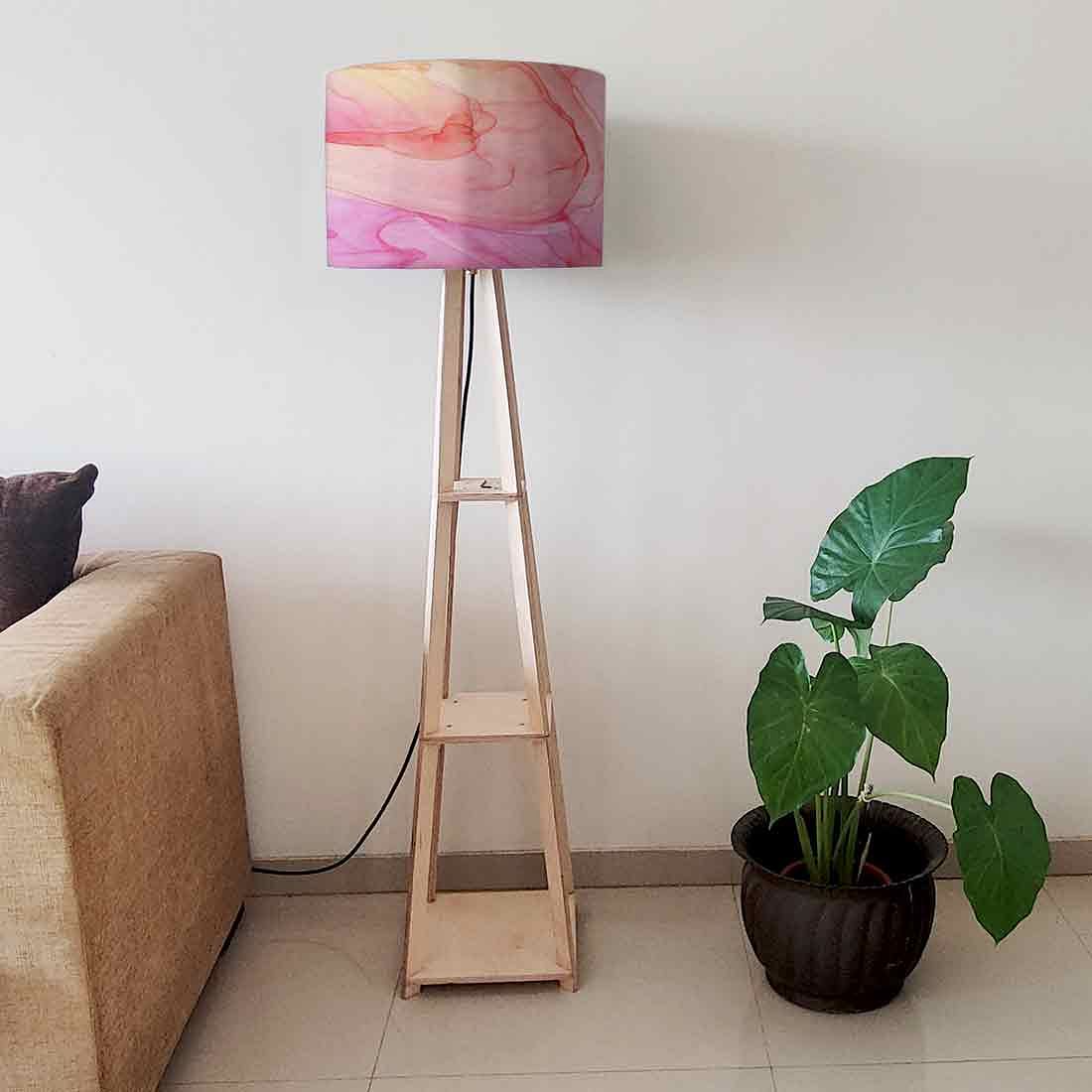 Large Wooden Floor Lamp  -   Pink Purple Ink Watercolor Nutcase