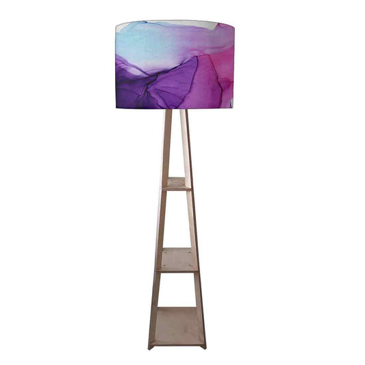 Small Wooden Floor Lamp  -   Pink Purple Ink Watercolor Nutcase