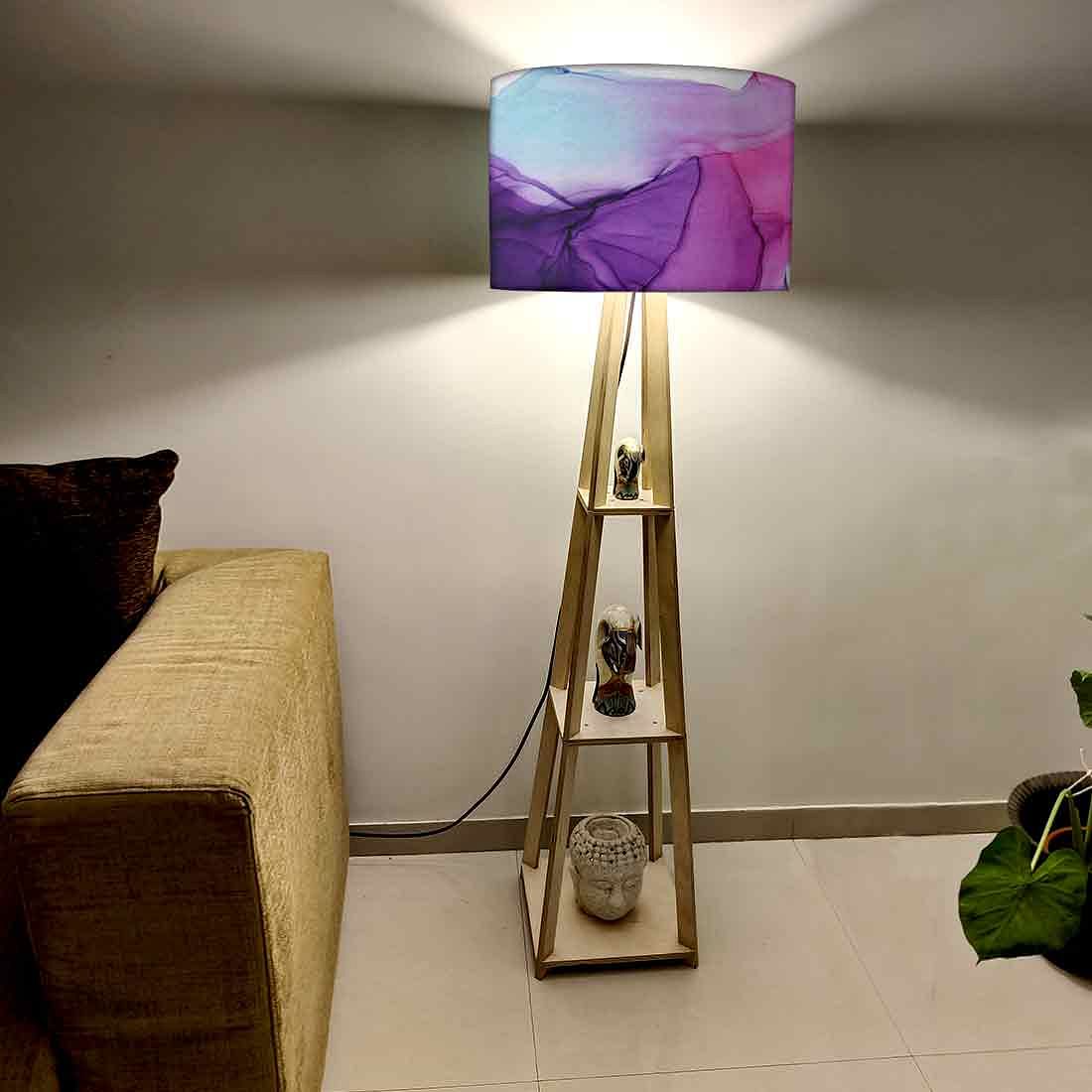 Small Wooden Floor Lamp  -   Pink Purple Ink Watercolor Nutcase