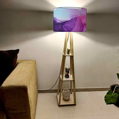 Small Wooden Floor Lamp  -   Pink Purple Ink Watercolor Nutcase