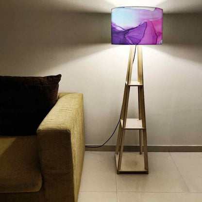 Small Wooden Floor Lamp  -   Pink Purple Ink Watercolor Nutcase