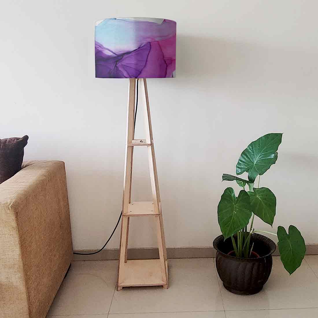 Small Wooden Floor Lamp  -   Pink Purple Ink Watercolor Nutcase
