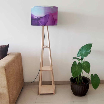 Small Wooden Floor Lamp  -   Pink Purple Ink Watercolor Nutcase